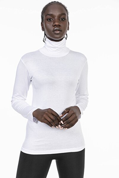 DISENTIS MODEST Бяло боди от вискоза с дълъг ръкав - поло яка