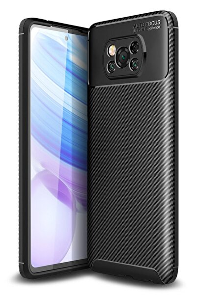 Microcase Xiaomi Poco X3 Nfc Maxy Serisi Carbon Fiber Silikon Kılıf - Siyah