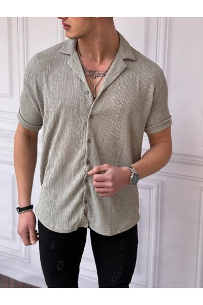 Phimoda Gray Dobby Fabric - Comfortable Fit Short Sleeve Shirt