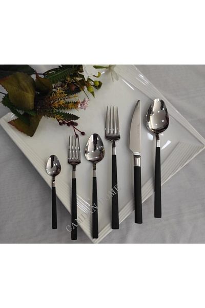 BRONDOFF Stayle 36 Piece Black Steel Fork Spoon Set