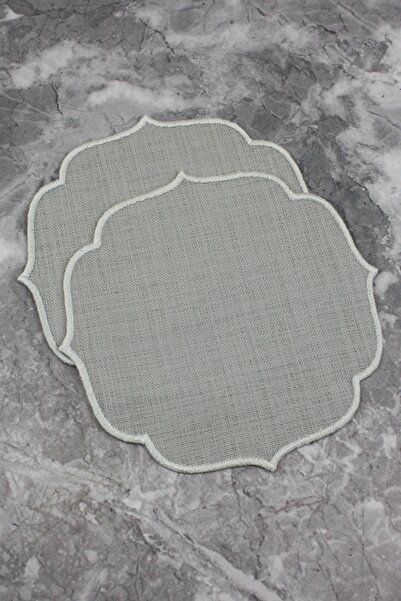 WEARE2 Set of 2 Cocktail Napkins with Silver Gray Color and White Embroidery