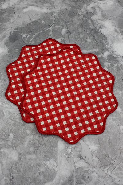 WEARE2 Red Plaid Gingham Embroidered 2-Piece Cocktail Napkin