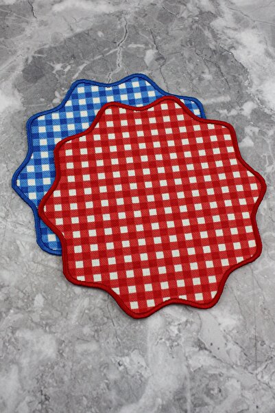 WEARE2 Șervețele de cocktail brodate, în carouri roșii și albastre, din 2 piese