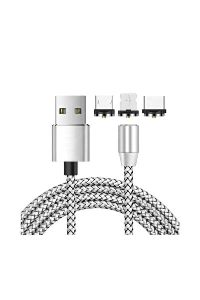 Alfais Mıknatıslı Iphone Lightning Samsung Micro Usb Type C Mıknatıslı Şarj Kablosu