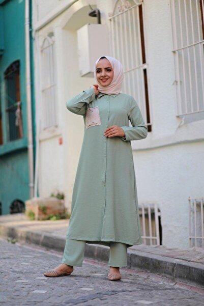 SULTAN BUTİK Kadın Mavi Uzun Gömlekli Takım