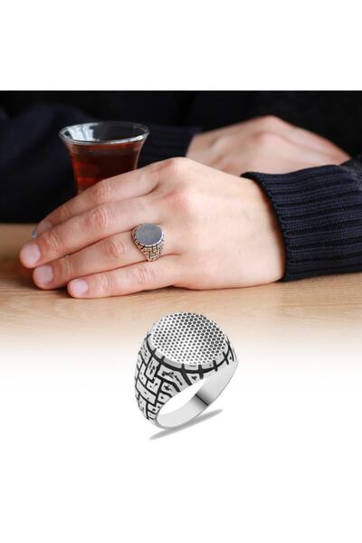 Genel Markalar Erkek Gümüş Nokta Desenli 925 Ayar Çukur Yüzüğü