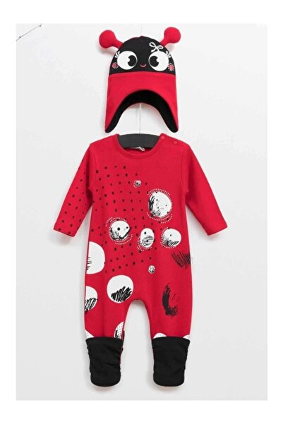 Wogi Baby Kız Bebek Kırmızı Baskılı Tulum Set 5368
