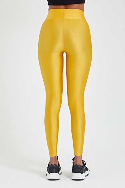 MRS.MODA Kadın Hardal Belden Toparlayıcı Parlak Disco Tayt