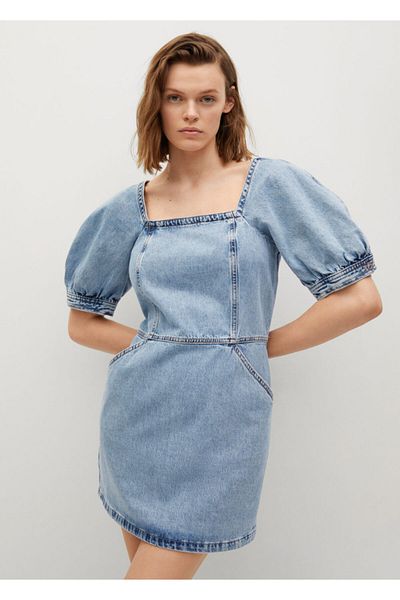 MANGO Woman Rochie din denim albastru plictisitor pentru femei