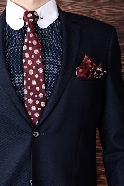 BZN Erkek Bordo Krem Mendilli Kravat