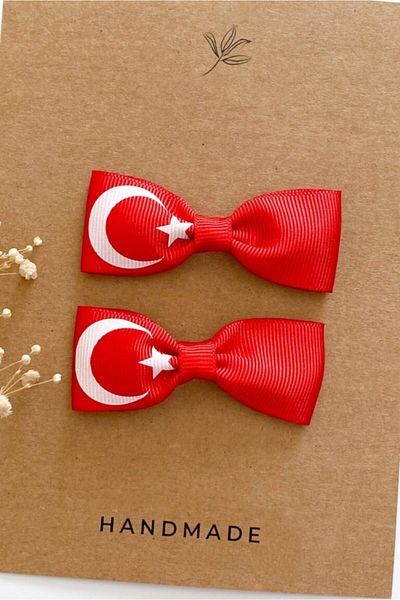 Babys Nur Erten Turkish Flag Bow and Clip Baby Kids Buckle 2 Pieces - Buckle