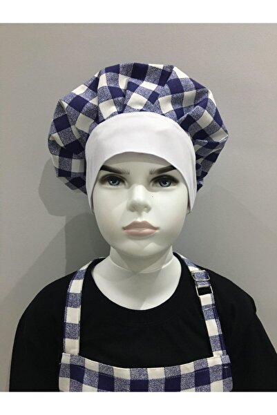 Adalilar Παιδική στολή μαγειρικής Ζαρτιέρες Ποδιά κουζίνας Καπάκι Νηπιαγωγείο Παιδική Στολή Νηπιαγωγείου (μπλε καρό)