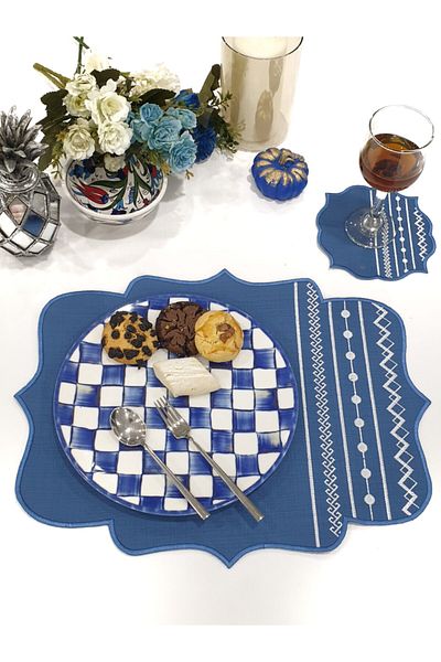 Tanem Home Set de servire american brodat cu model autentic, coaster și coaster