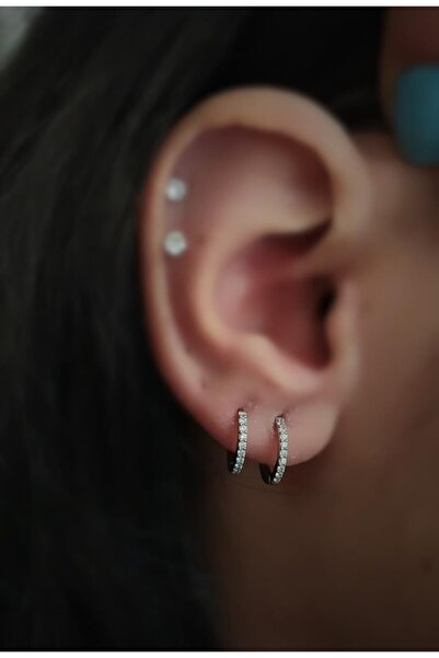 Erer Gümüş Gümüş 9 Mm Taşlı Mini Halka Küpe El89e5