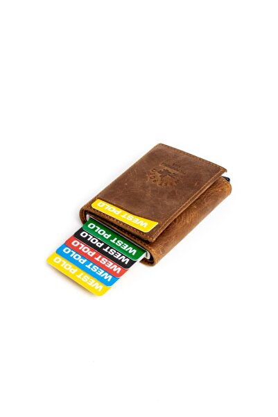 Westpolo Genuine Leather Unisex Mechanismed Wallet Card Holder