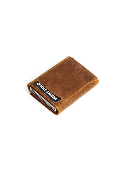 Westpolo Genuine Leather Unisex Mechanismed Wallet Card Holder