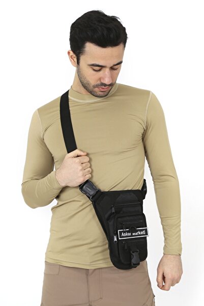 Asker Marketi Siyah Askılı Üçgen Tabanca Günlük Omuz Çantası