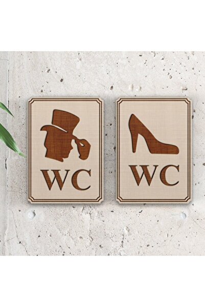 BK Bay & Bayan Wc Ahşap Yönlendirme Levhası - 3