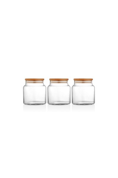 woodsy 3-Piece Jar Set Spice Bowl, Vacuum Storage Jar 600 Ml