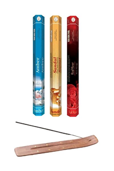 Medeniyet Baharat Flute 60 Adet Tütsü (amber Sandal, Kırmızı Gül) + Işlemeli ...