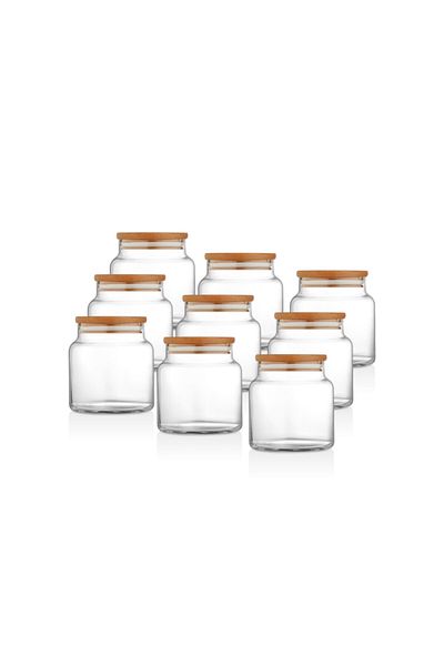 woodsy 9-Piece Jar Set Spice Bowl, Vacuum Storage Jar 600 Ml