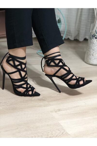 HAYYSHOES Kadın Siyah Kafes Gizli Platformlu Topuklu Ayakkabı
