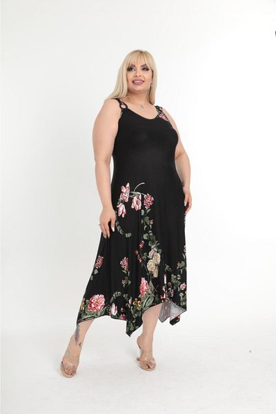Mezura Women's Black Strappy Summer Combed Cotton Viscose Dress