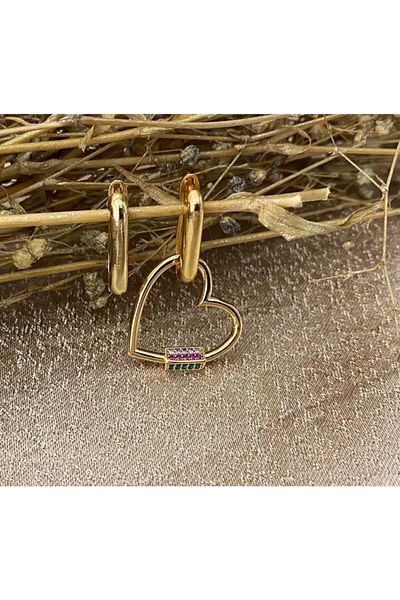 Markiz Takı Women's Gold Colored Stone Detail Heart Earrings