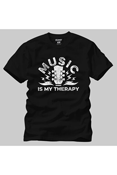 Crazy Чоловічий чорний футболка «Музика — моя терапія»