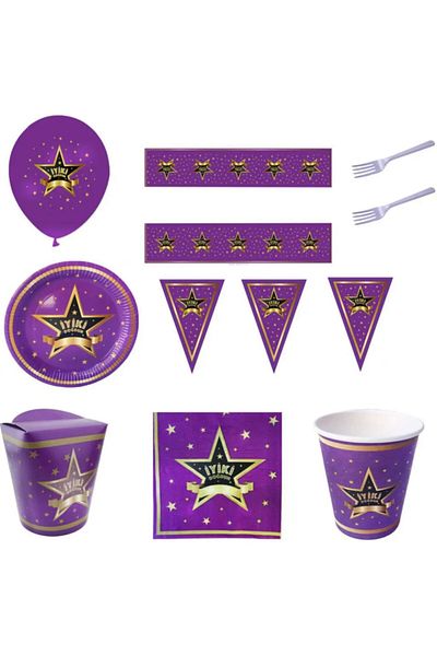 Hayaller Dükkanı 8 Person Adult Birthday Ornaments Party Set Tableware Set