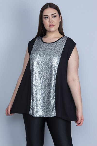 Şans Dámská velká černá blůza s flitry 65n23605