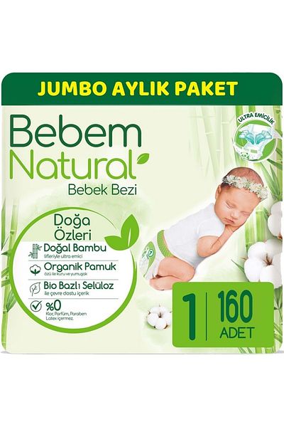Bebem Natural حفاضات الأطفال حديثي الولادة - طبيعي جامبو، حجم العبوة الشهرية، 2-5 كجم، 160 قطعة