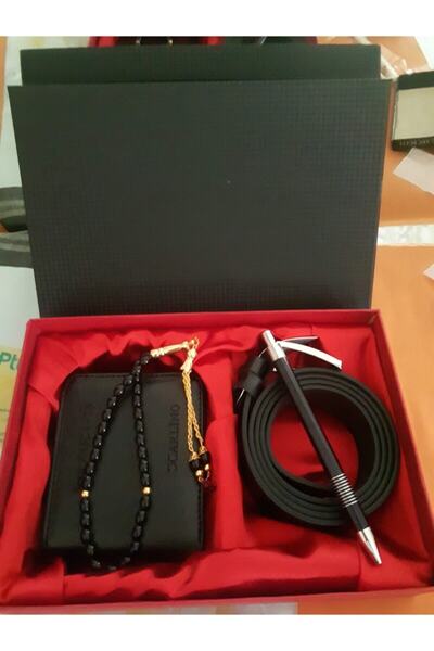 Karalı Deri Erkek Cüzdan Kemer Kombini