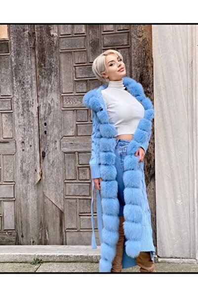 Milano Calvino Kadın Kürklü Uzun Triko Hırka