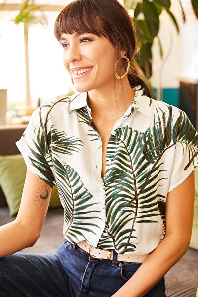 Olalook Жіноча екрю-зелена пальмова кажанка Сорочка