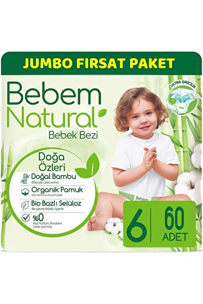Bebem Natural Bebem Bebek Bezi Natural Jumbo Fırsat Pk Beden:6 (15+kg) Ekstra...