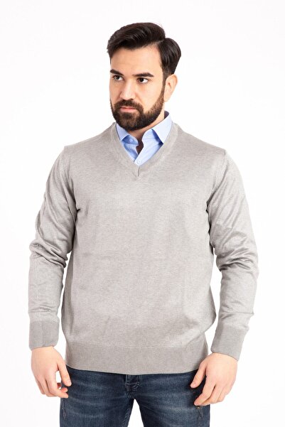 NACAR STORE Gray V-Neck Thin Wool Knitwear Men's Sweater