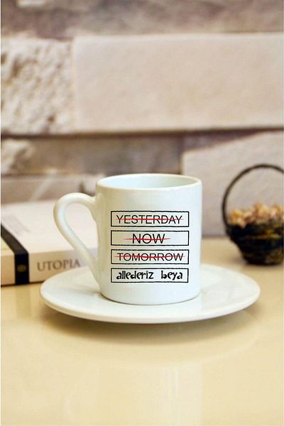 Kumbara Hediyelik Allederiz Be Yaa Printed White Turkish Coffee Cup