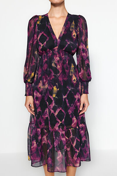 Trendyol Collection Μαύρο φόρεμα με ανοιχτή μέση Boho με επένδυση από σιφόν TWOAW24EL00710