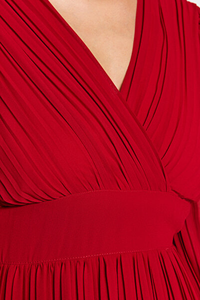 Trendyol Collection Piros hajtogatott bélelt sifon szőtt ruha TWOAW24EL00478