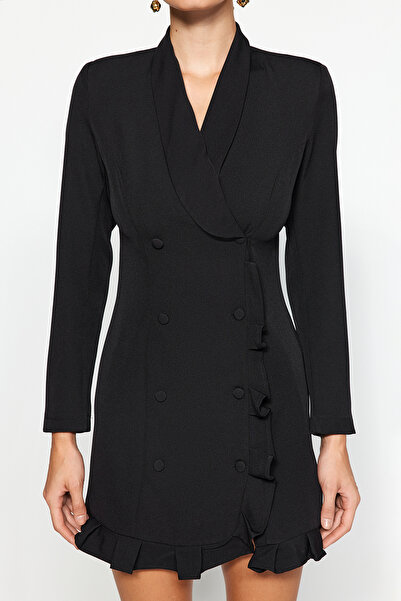 Trendyol Collection Černé sukně volánkové tkané bundové šaty TWOAW24EL00589