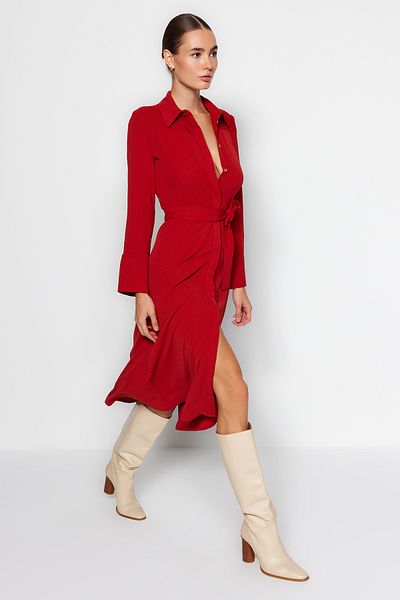 Trendyol Collection Csempe öves gombos szőtt ingruha TWOAW24EL00359
