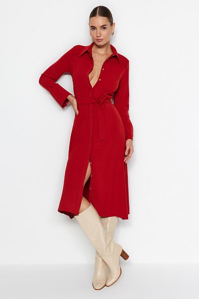 Trendyol Collection Csempe öves gombos szőtt ingruha TWOAW24EL00359