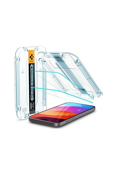 Spigen Screen Protector for iPhone 16 Plus and 15 Plus Easy Install - Slim Hd 2 Pieces Glas.Tr Ez Fit - Agl06883
