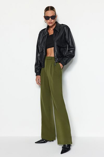 Trendyol Collection Tmavé khaki tkané kalhoty se širokým pasem - Twoaw22Pl0066