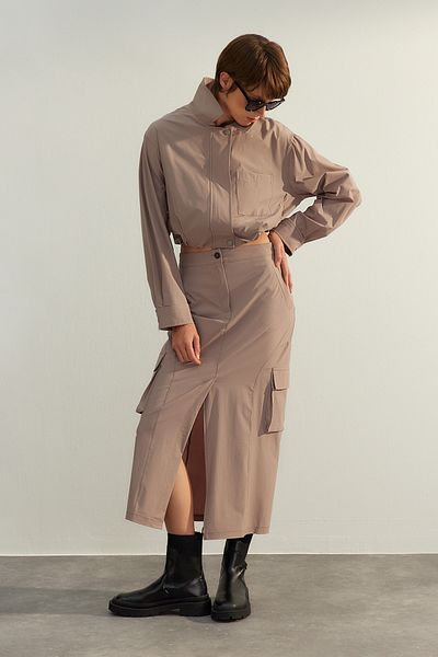 Trendyol Collection Kiváló minőségű Mink Midi szoknya – hasított részlet, limitált kiadás TWOAW24ET00289