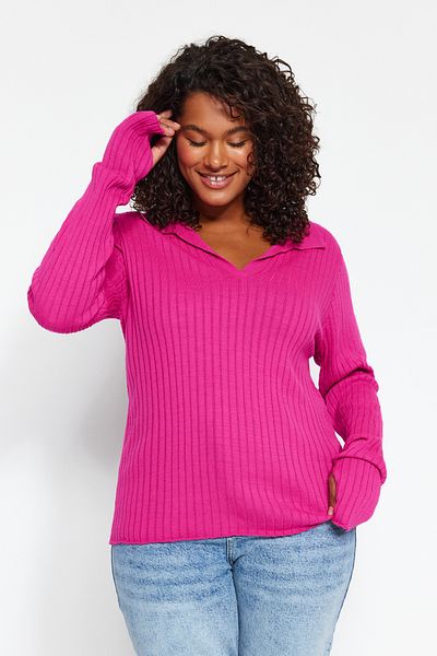Trendyol Curve Fuchsia Sleeve Detailed Polo Neck Knitwear Sweater TBBAW24AN00048