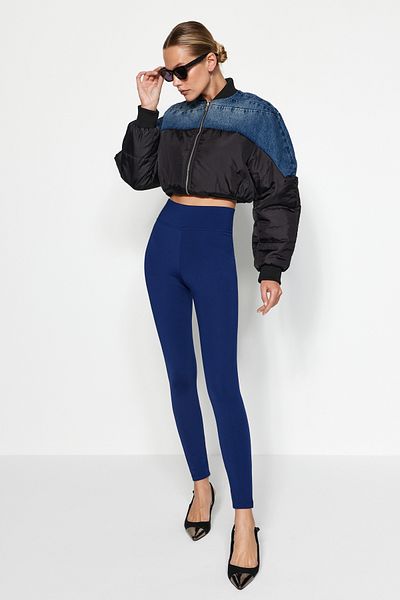 Trendyol Collection Sötétkék gyapjú, magas derekú, kötött harisnyanadrág TWOAW21TA0098