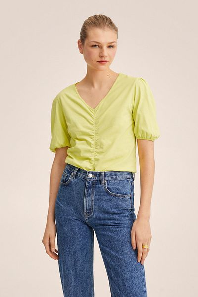 MANGO Woman Žluté dámské tričko 27047117