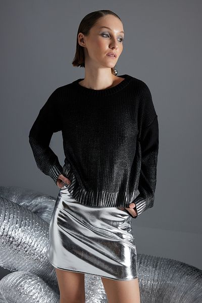 Trendyol Collection Pulover tricotat imprimat cu folie neagră TWOAW24KZ00969